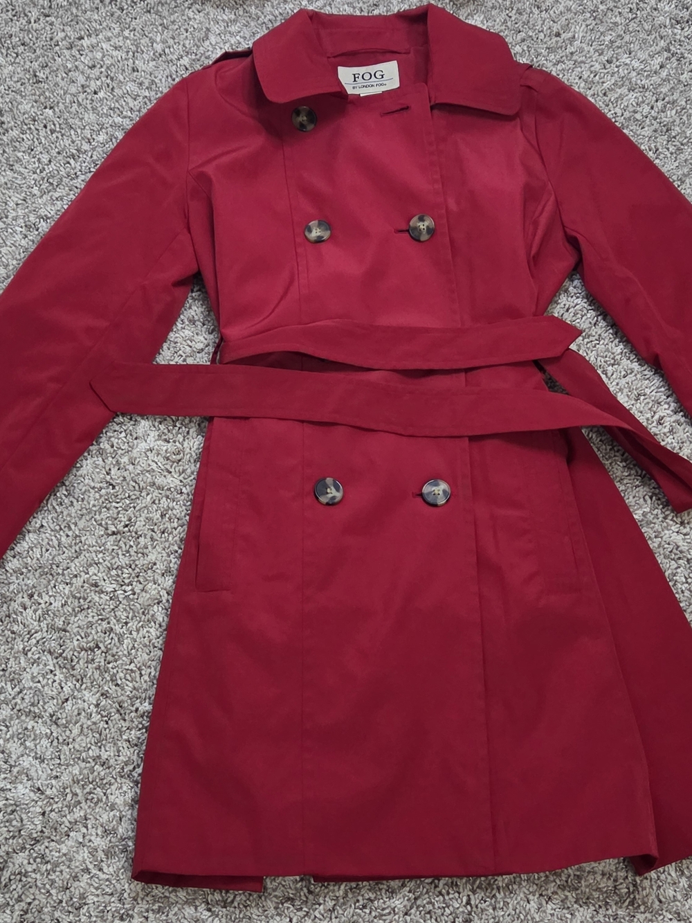 FOG by London Fog Red Double Breasted Trench Coat M